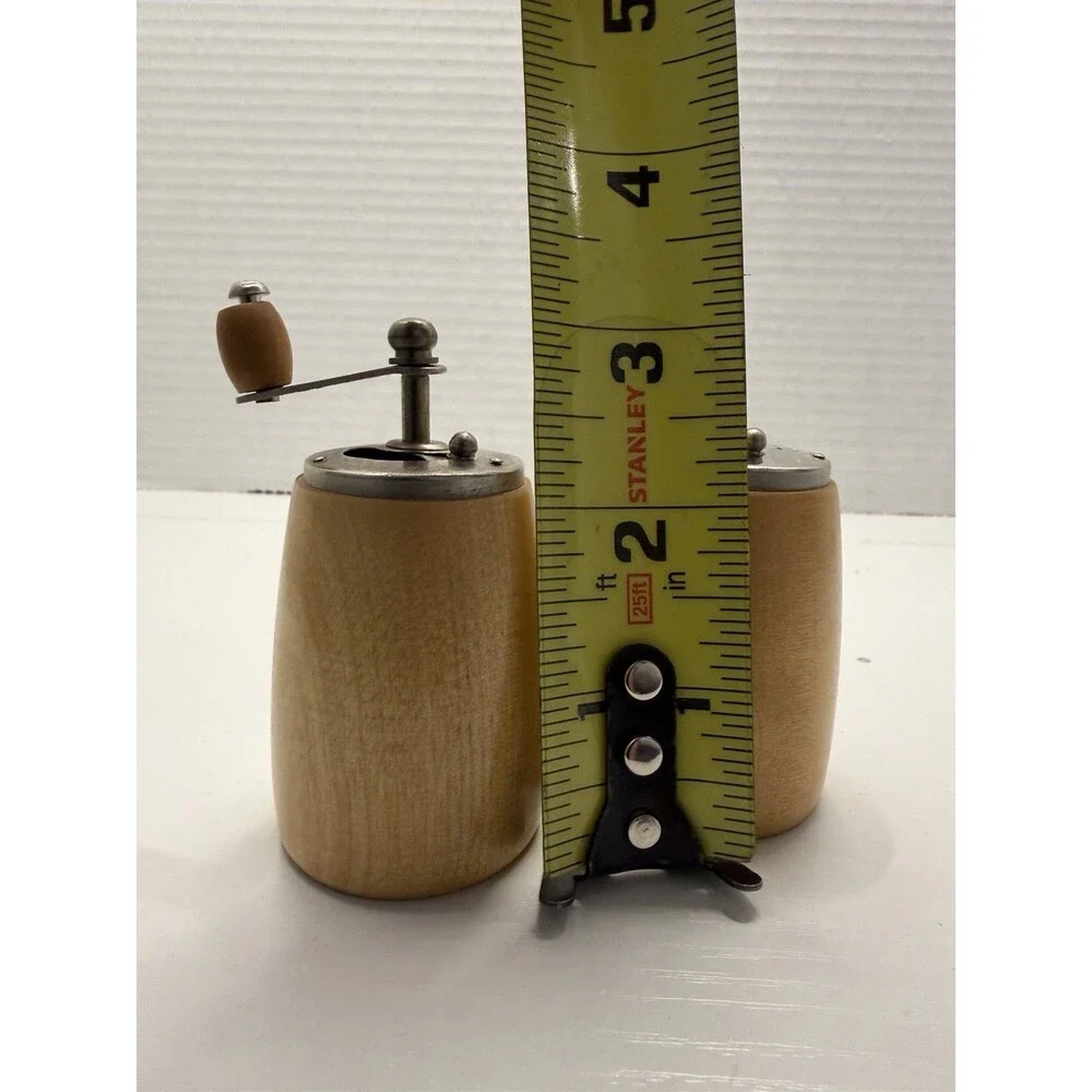 2ct Vintage Japan Salt and Pepper Shaker Grinder SET Light Wood and Chrome